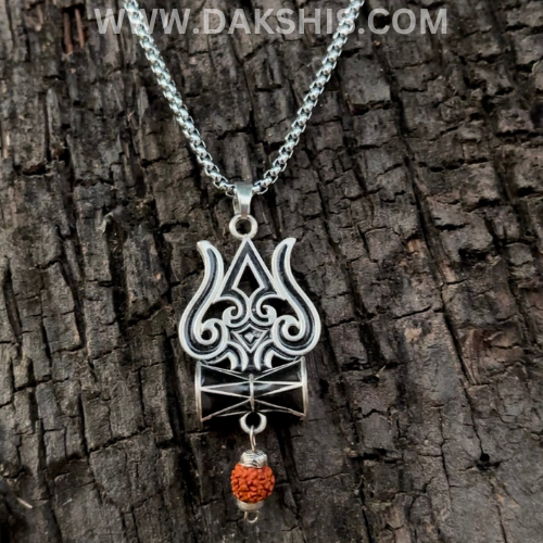 Silver Plated Trishul Rudraksha Locket With Chain
