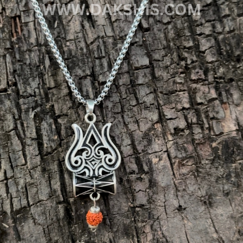 Silver Plated Trishul Rudraksha Locket With Chain
