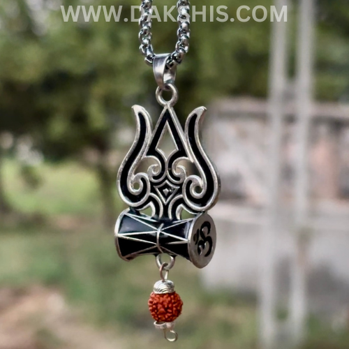 Silver Plated Trishul Rudraksha Locket With Chain