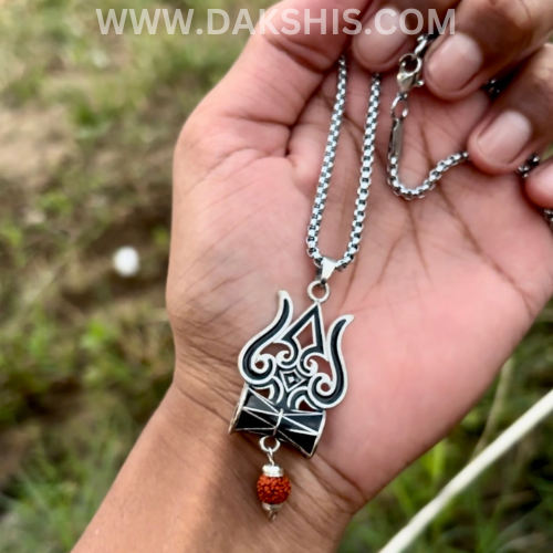 Silver Plated Trishul Rudraksha Locket With Chain