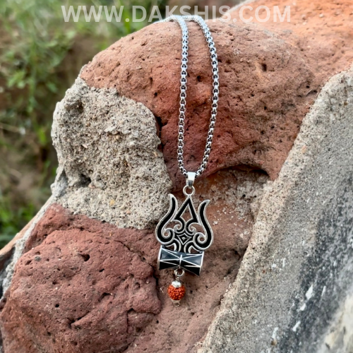 Silver Plated Trishul Rudraksha Locket With Chain