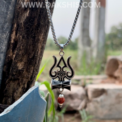 Silver Plated Trishul Rudraksha Locket With Chain