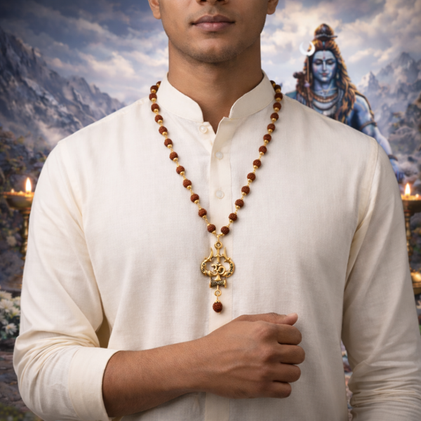 Gold Plated Trishool Rudraksha Necklace