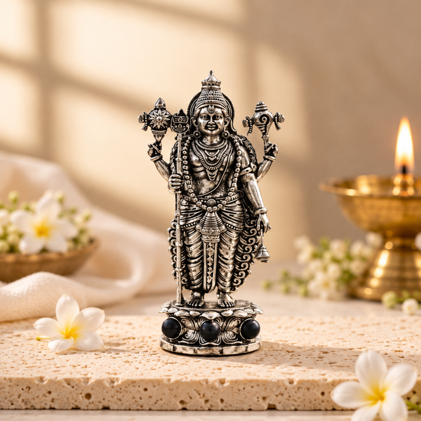 Divine Murugan With Karungali Beads Murti - Silver Plated