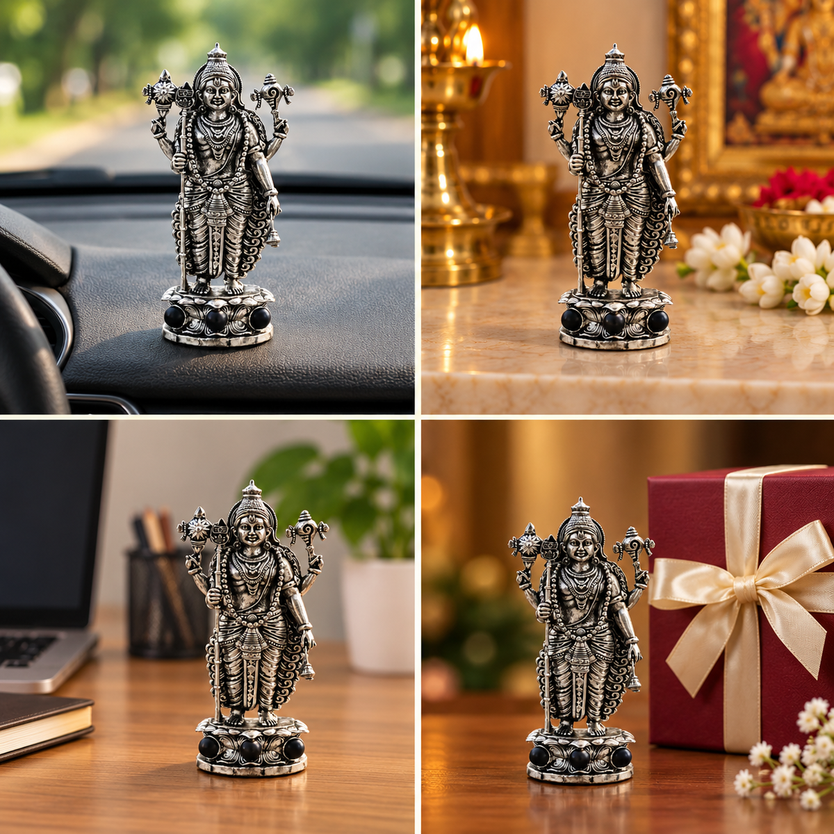 Divine Murugan With Karungali Beads Murti - Silver Plated