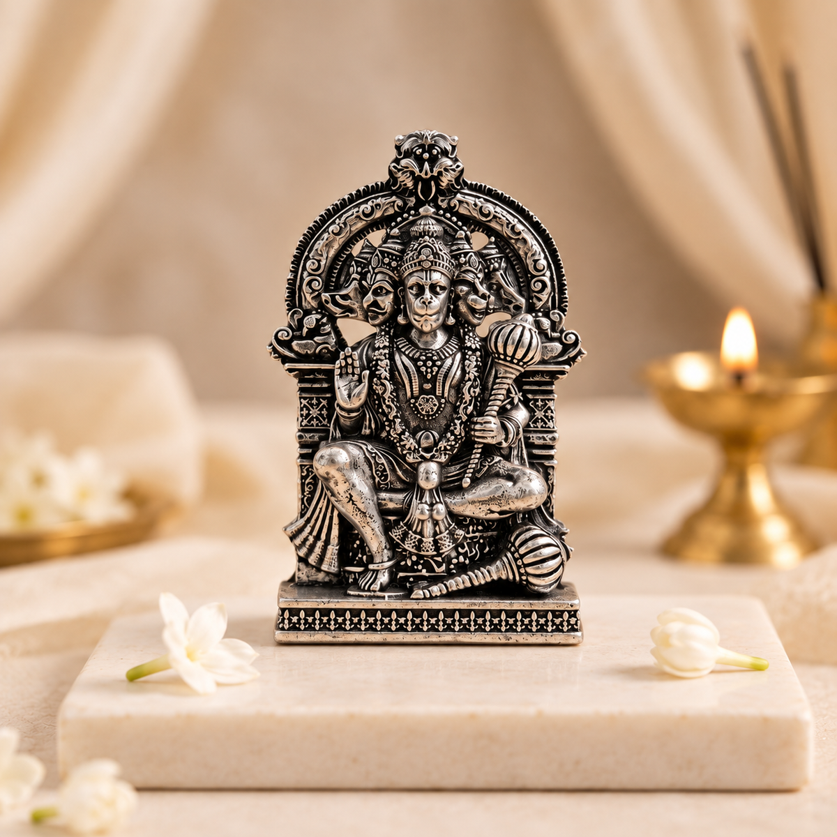 Divine Panchmukhi Bajrangbali Murti - Silver Plated