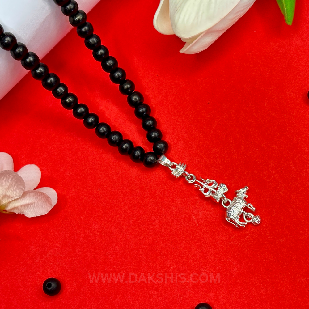 Shiv Trishul Nandi Pendant & Karungali Malai ( Varanasi Locket )