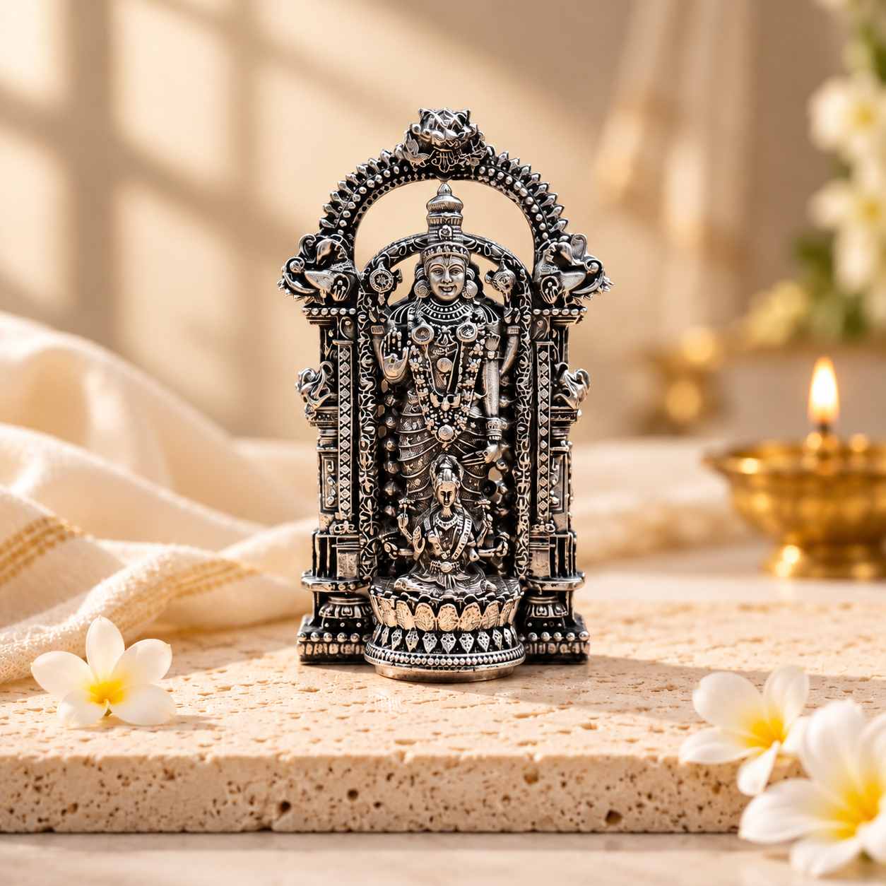 Shri Venkateswara Mahalakshmi Sangam Murti - Silver Plated