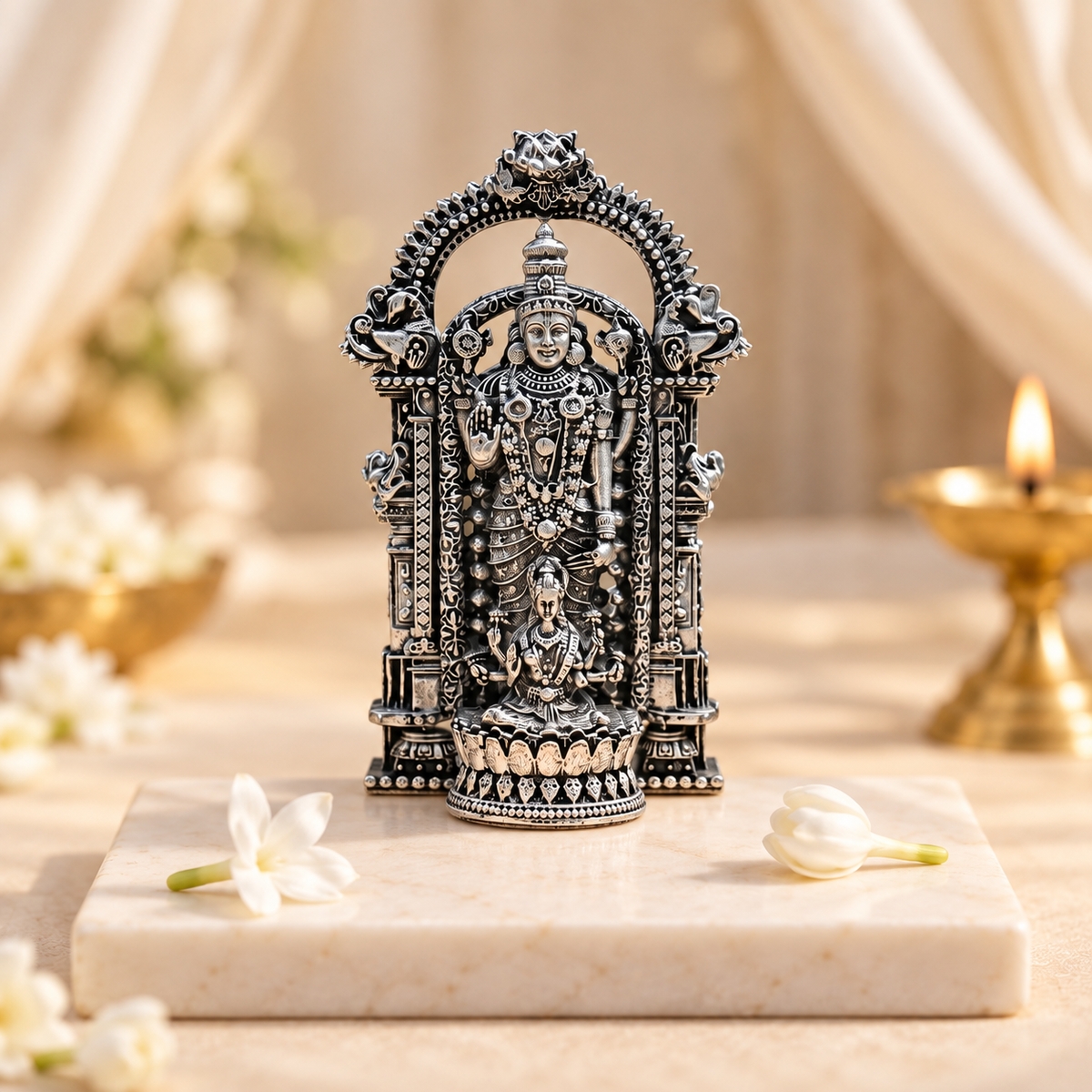 Shri Venkateswara Mahalakshmi Sangam Murti - Silver Plated