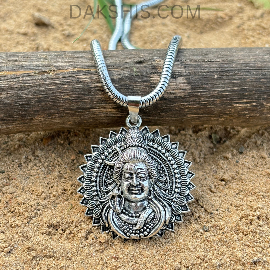 Silver Mahadev Locket With Snake Chain