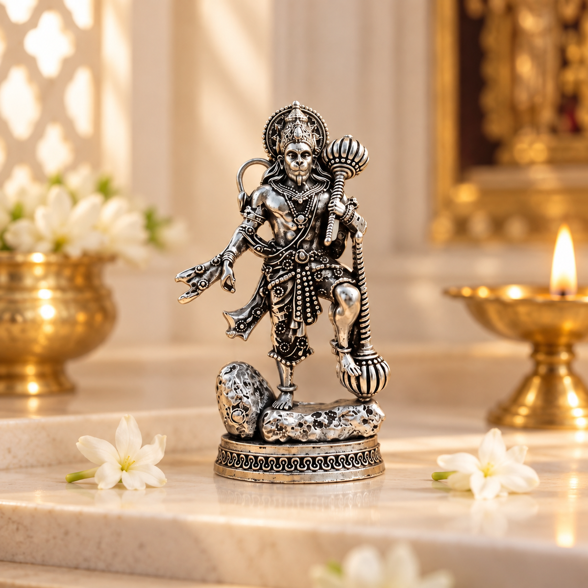 Raksha Kavach Hanuman Murti - Silver Plated