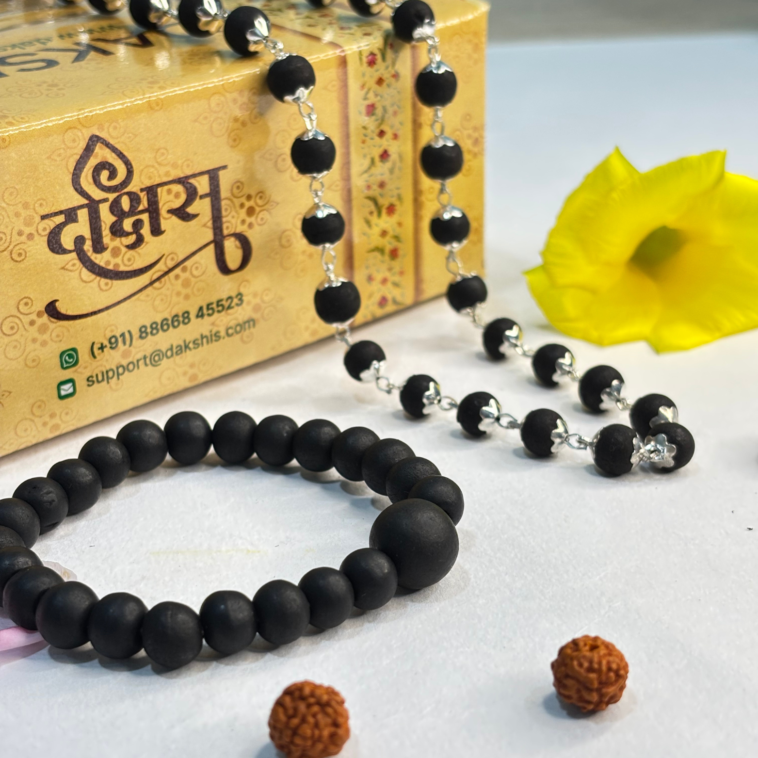 Karungali Silver Mala & Bracelet Combo