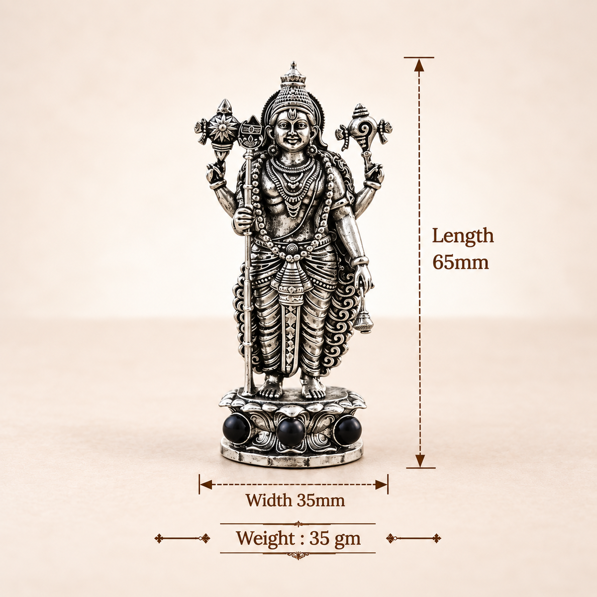 Divine Murugan With Karungali Beads Murti - Silver Plated