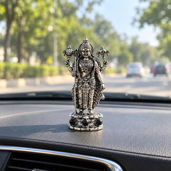 Divine Murugan With Karungali Beads Murti - Silver Plated