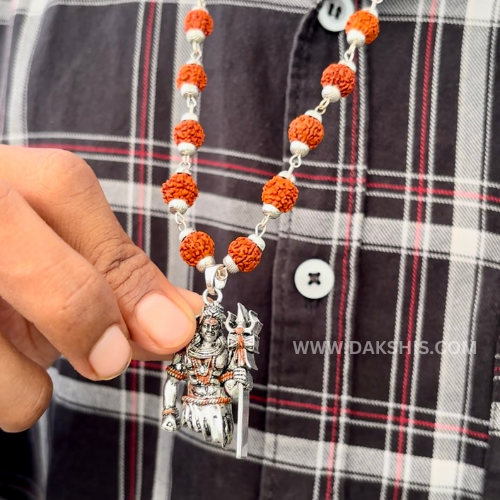 Mahadev Locket with Silver Rudraksha Mala