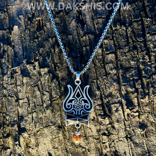 Silver Plated Trishul Rudraksha Locket With Chain
