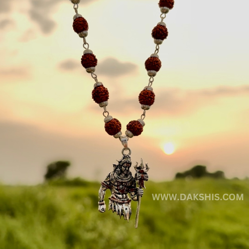 Mahadev Locket with Silver Rudraksha Mala