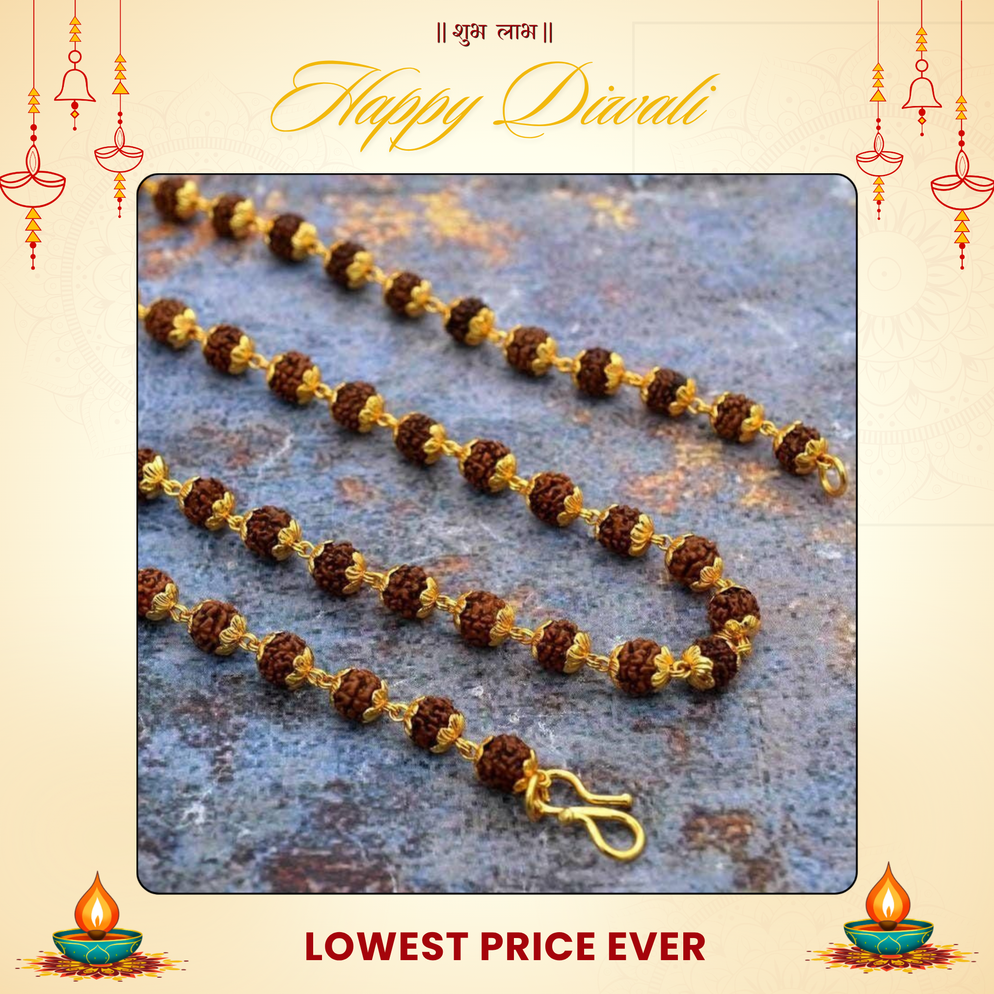 18K Gold Plated 5 Mukhi Rudraksha Mala