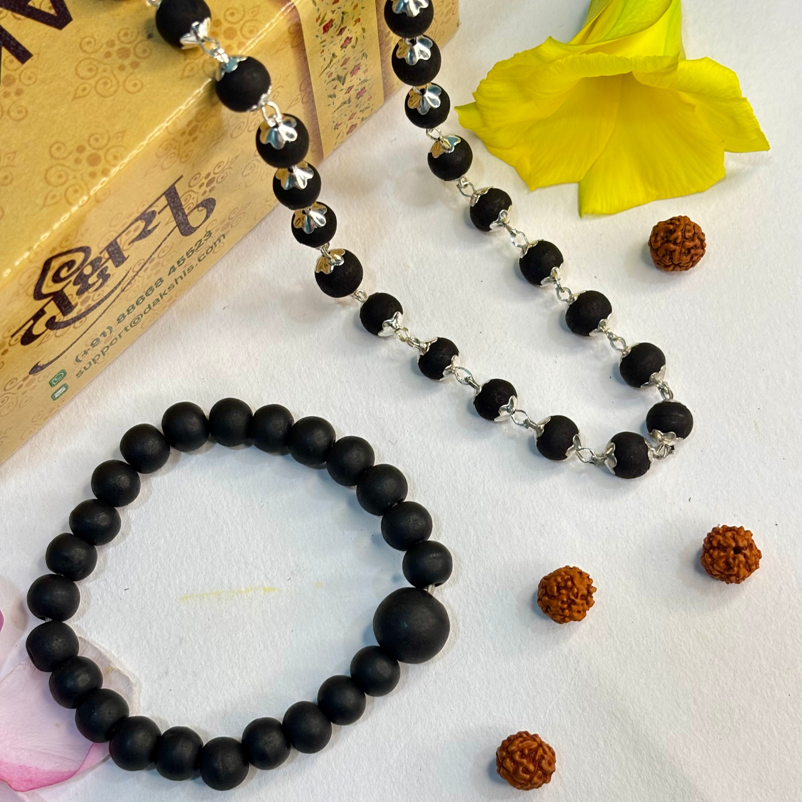 Karungali Silver Mala & Bracelet Combo