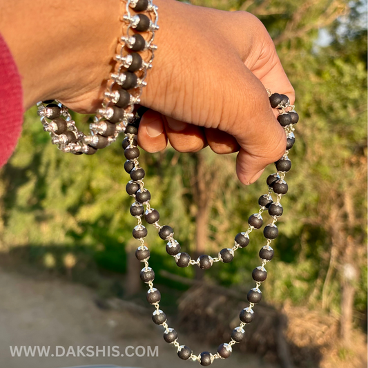 Silver Plated Karungali Mala + Bracelet Combo