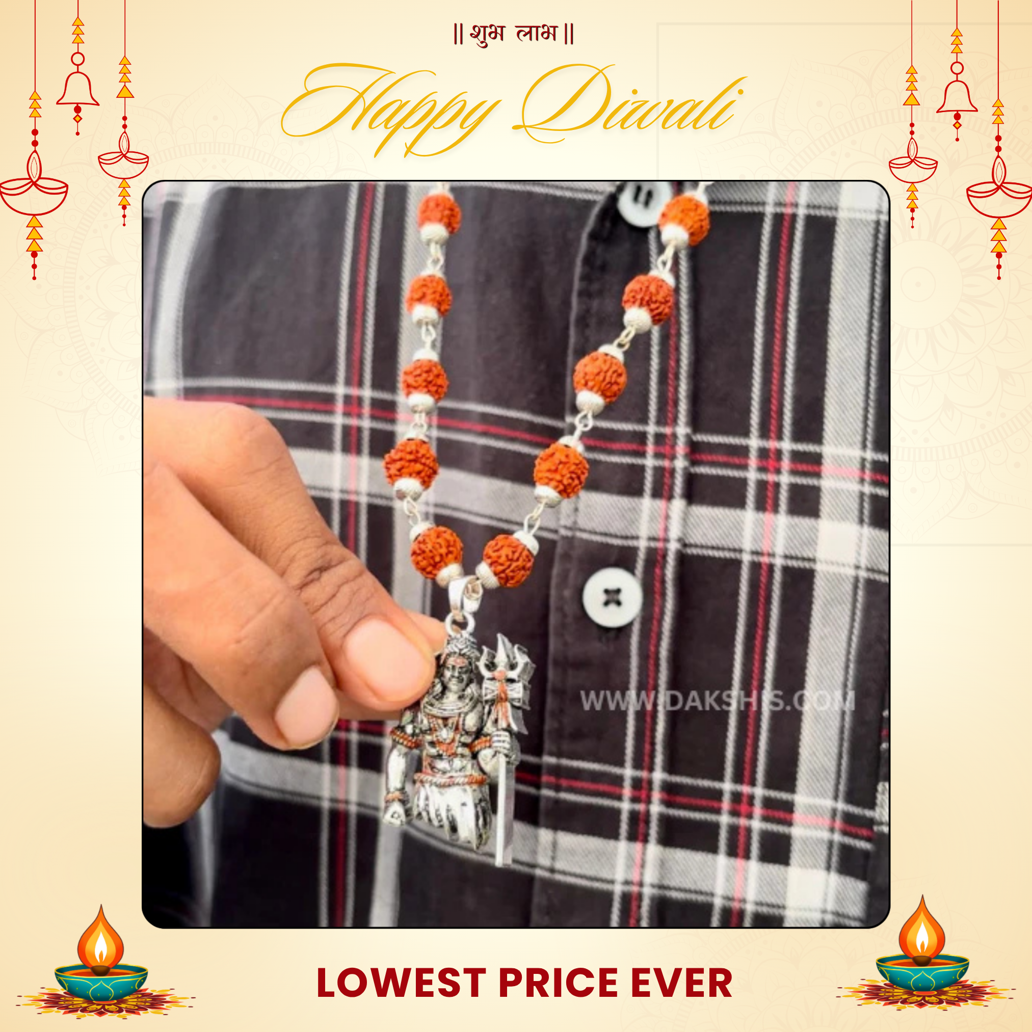 Mahadev Locket with Silver Rudraksha Mala