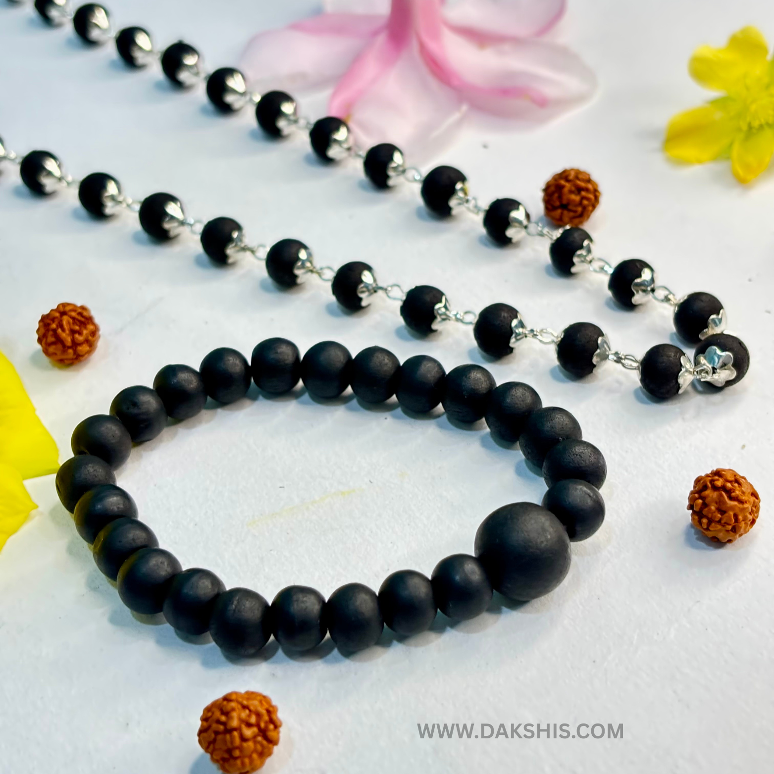 Karungali Silver Mala & Bracelet Combo