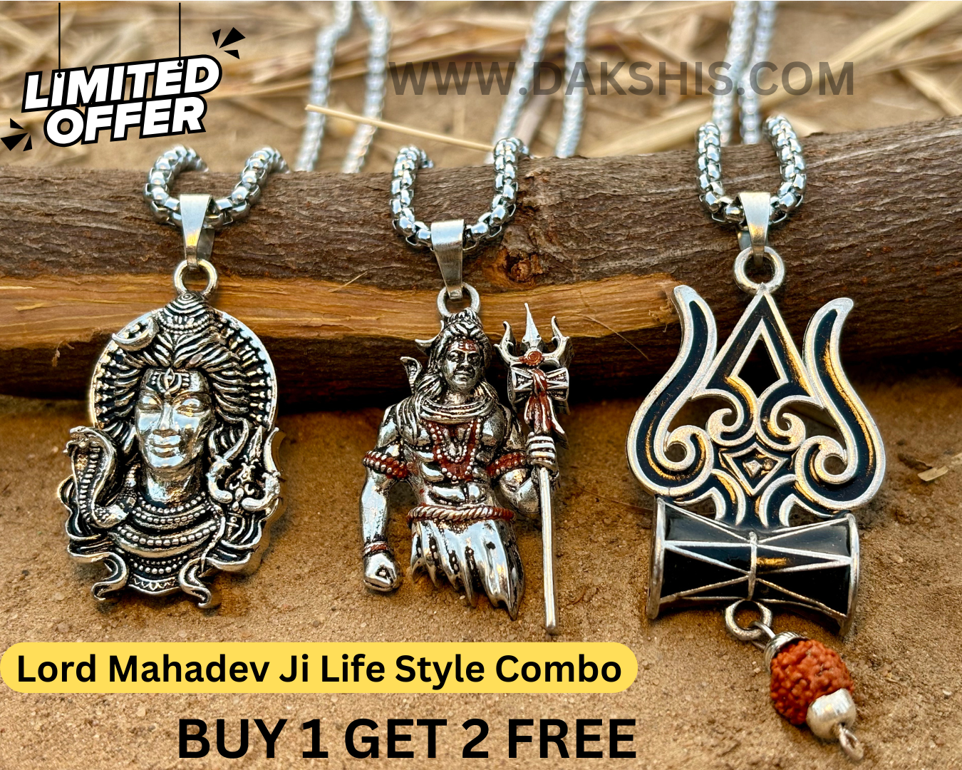 MAHAKAL LOCKET CHAIN COMBO ( BUY 1 GET 2 FREE )