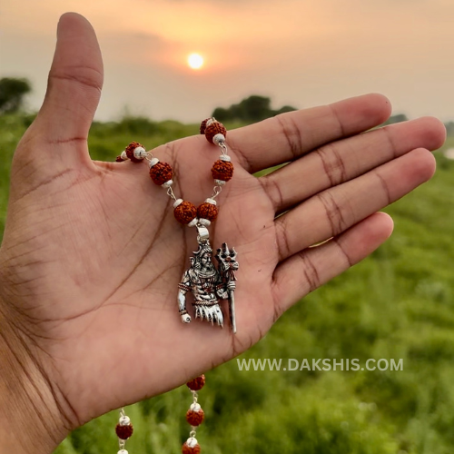 Mahadev Locket with Silver Rudraksha Mala