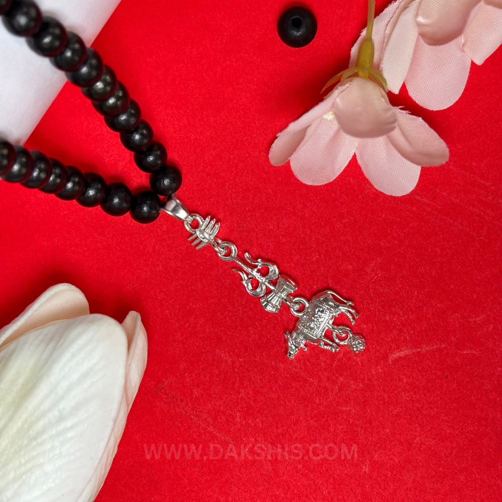 Shiv Trishul Nandi Pendant & Karungali Malai ( Varanasi Locket )