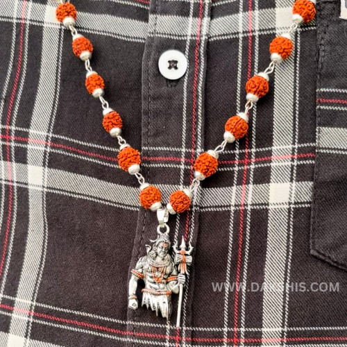 Mahadev Locket with Silver Rudraksha Mala