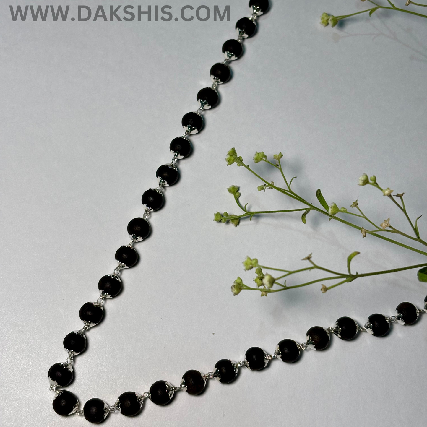 Karungali Malai Silver Cap Necklace