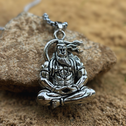 Pure Silver Plated Hanuman Locket With Chain