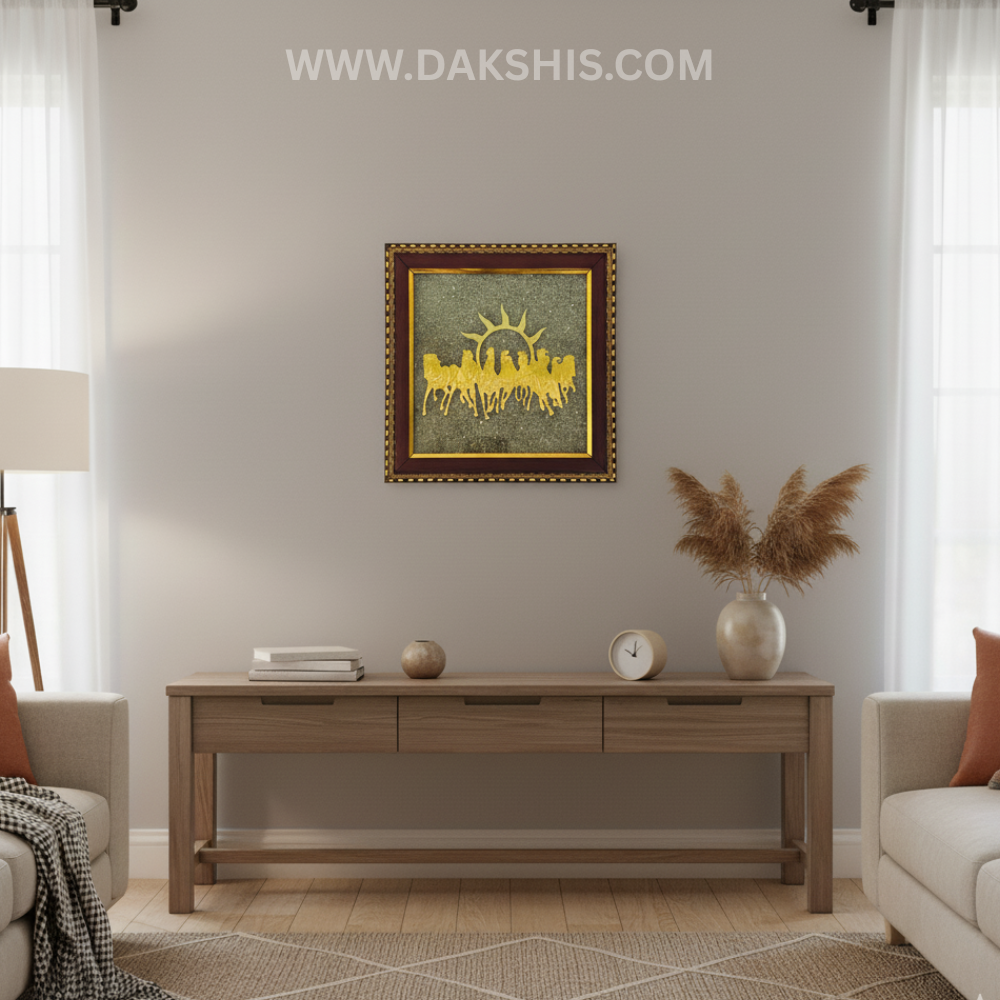 7 Horses on Raw Pyrite Frame