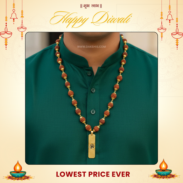 Gold Plated OM Pendant with Rudraksha Chain