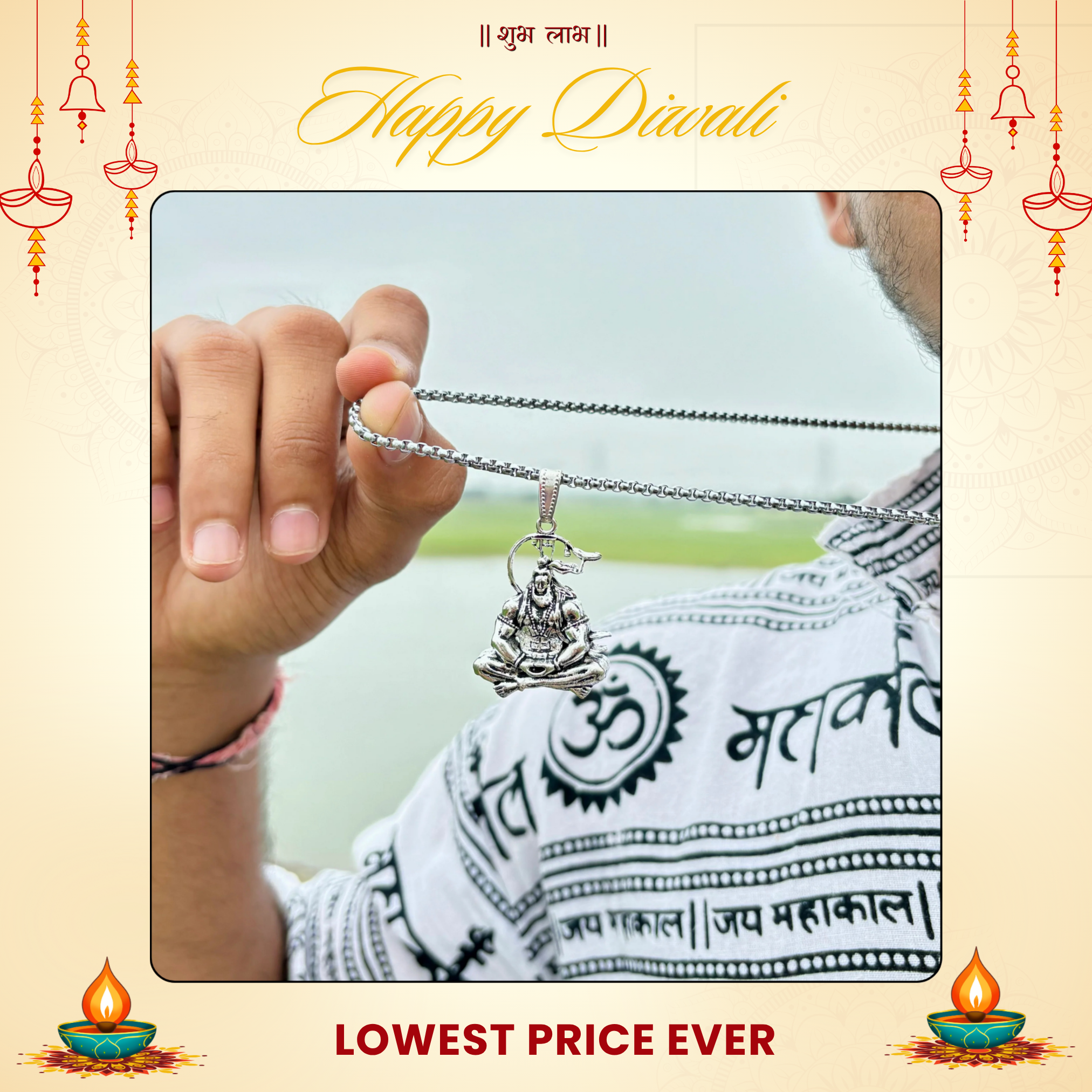100% Silver Plated Hanuman Locket With Chain