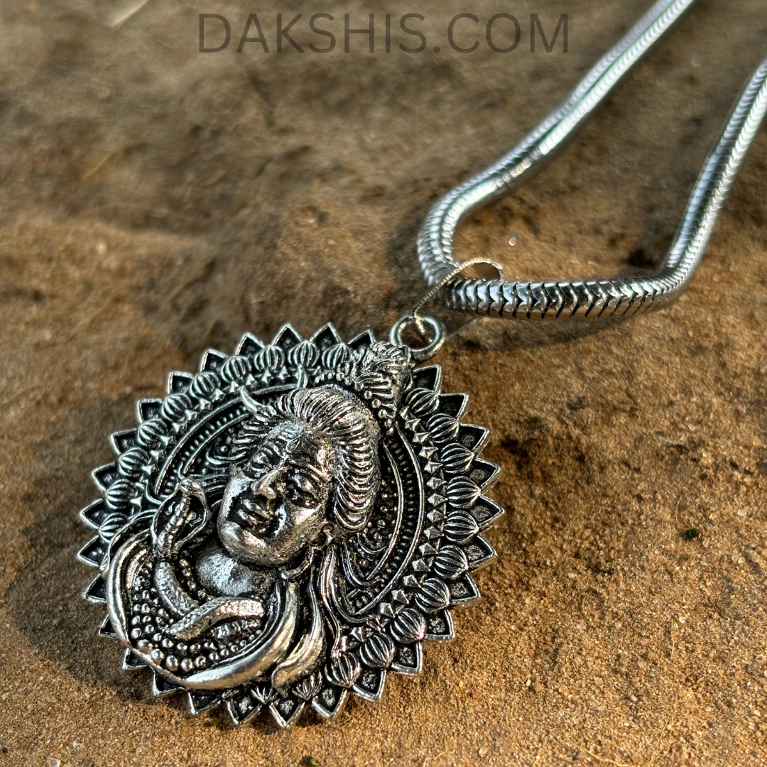 Silver Mahadev Locket With Snake Chain