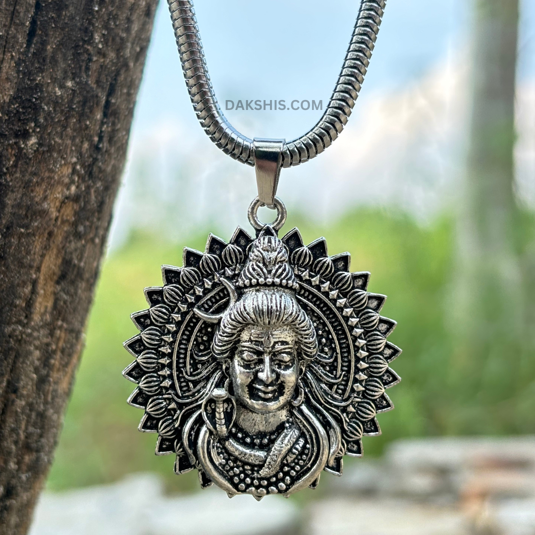 Silver Mahadev Locket With Snake Chain