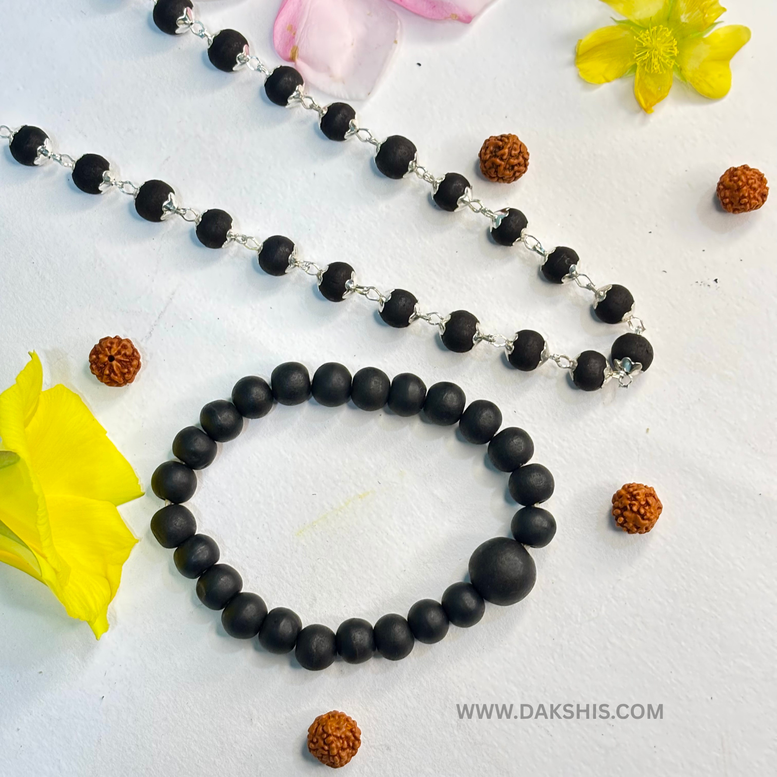 Karungali Silver Mala & Bracelet Combo