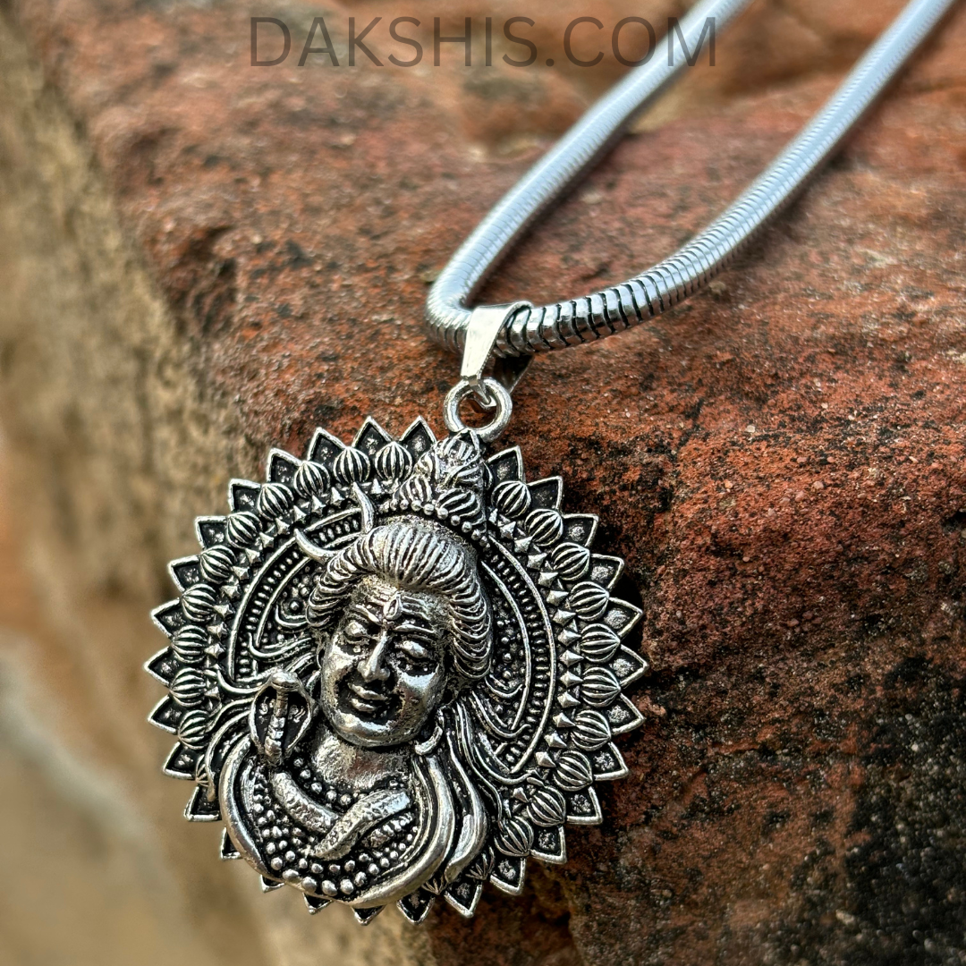 Silver Mahadev Locket With Snake Chain