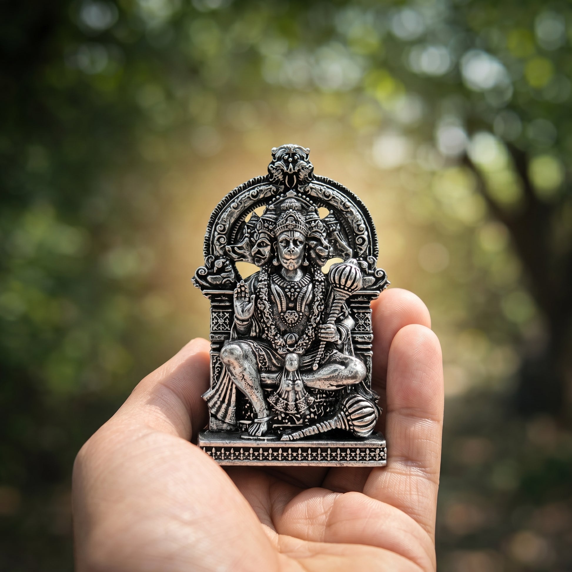 Divine Panchmukhi Bajrangbali Murti - Silver Plated
