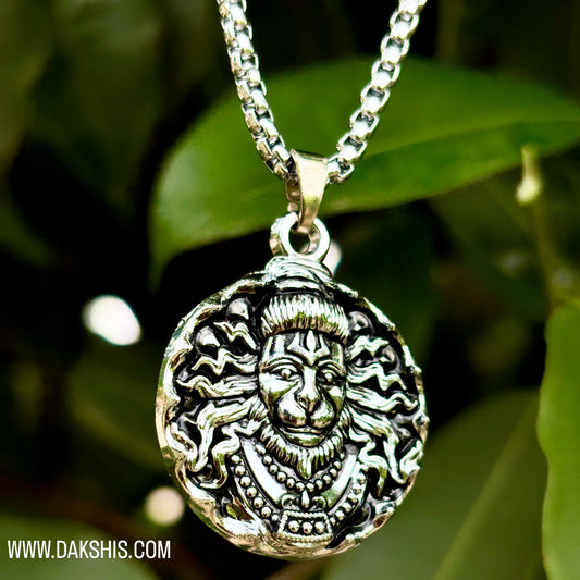 Hanuman Ji Face Locket With Silver Plated Chain