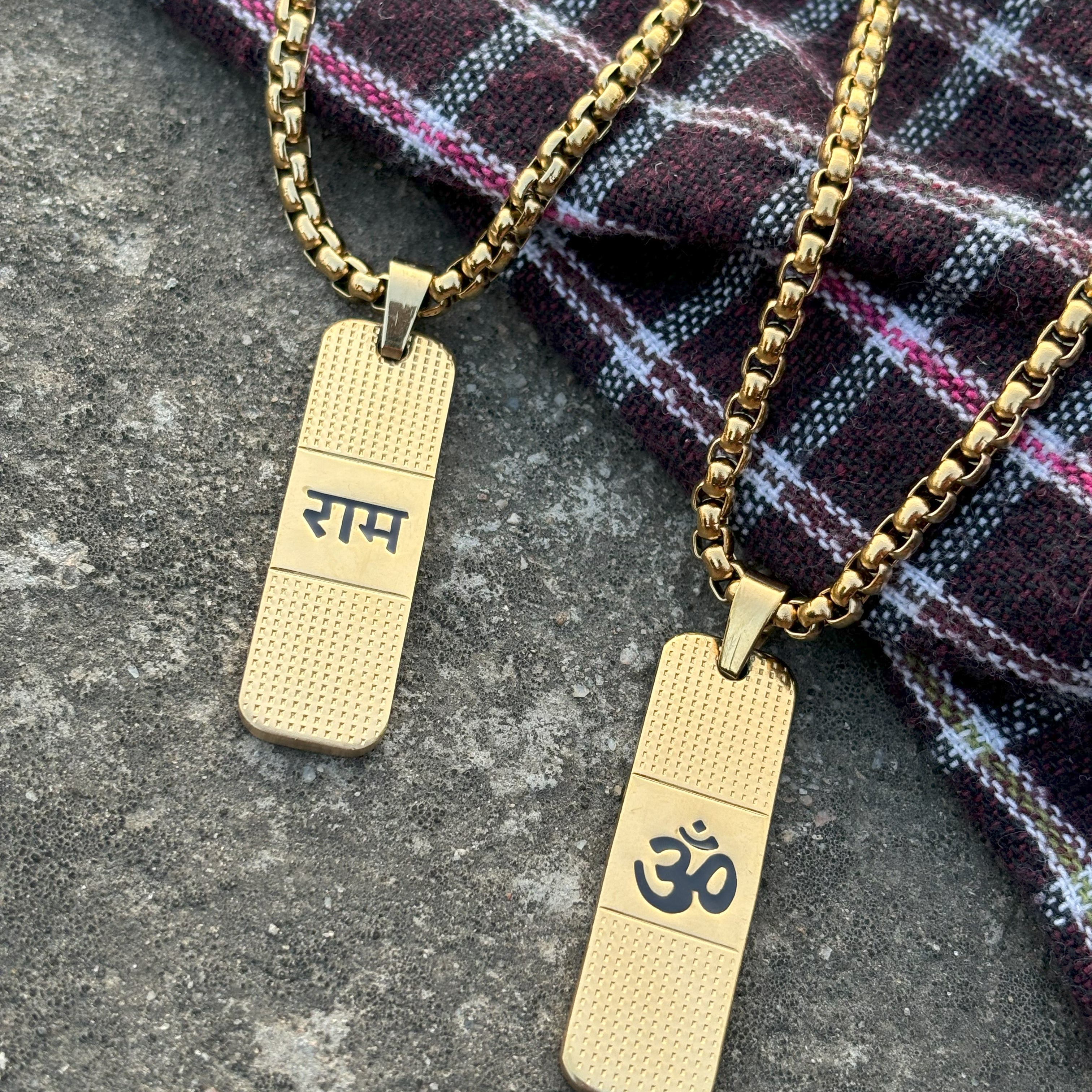 Gold plated Om and Ram necklace ( Buy 1 Get 1 Free )
