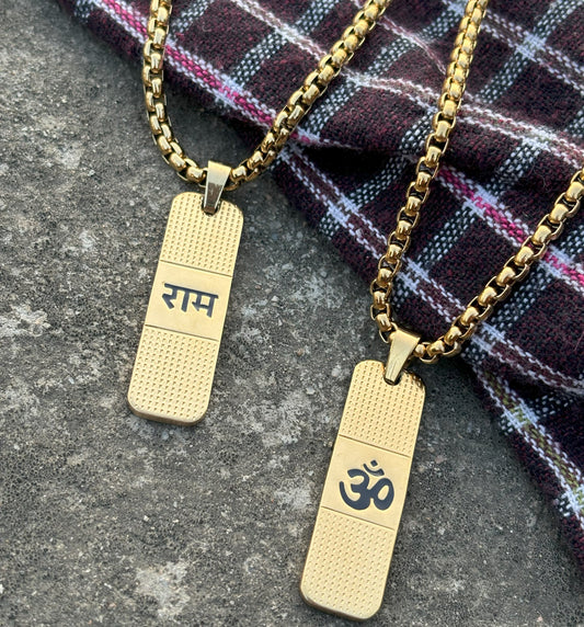 Gold plated Om and Ram necklace ( Buy 1 Get 1 Free )