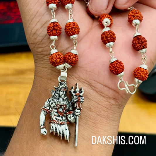 Mahadev Locket with Silver Rudraksha Mala