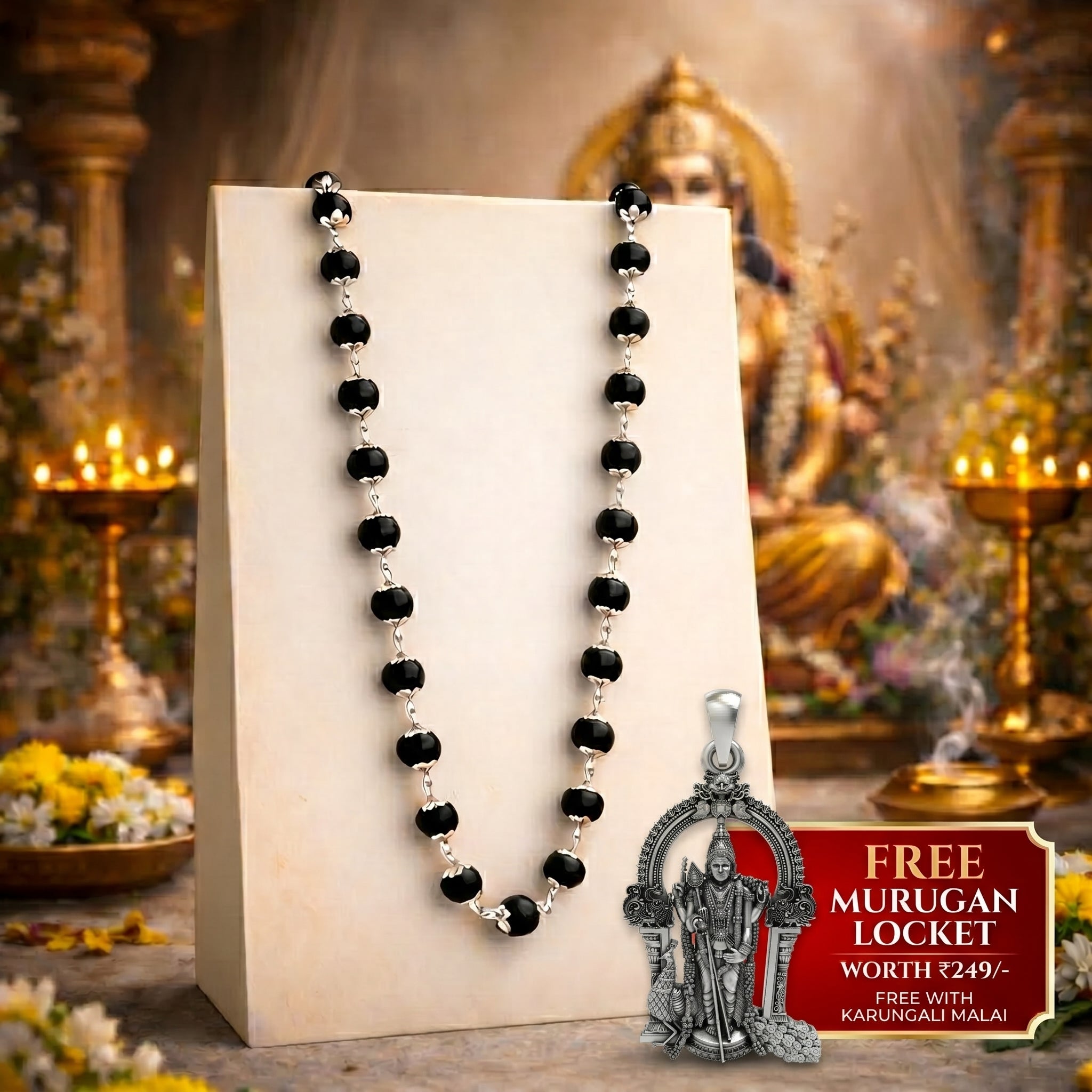 Karungali Silver Cap Malai - Certified ( Free Locket )