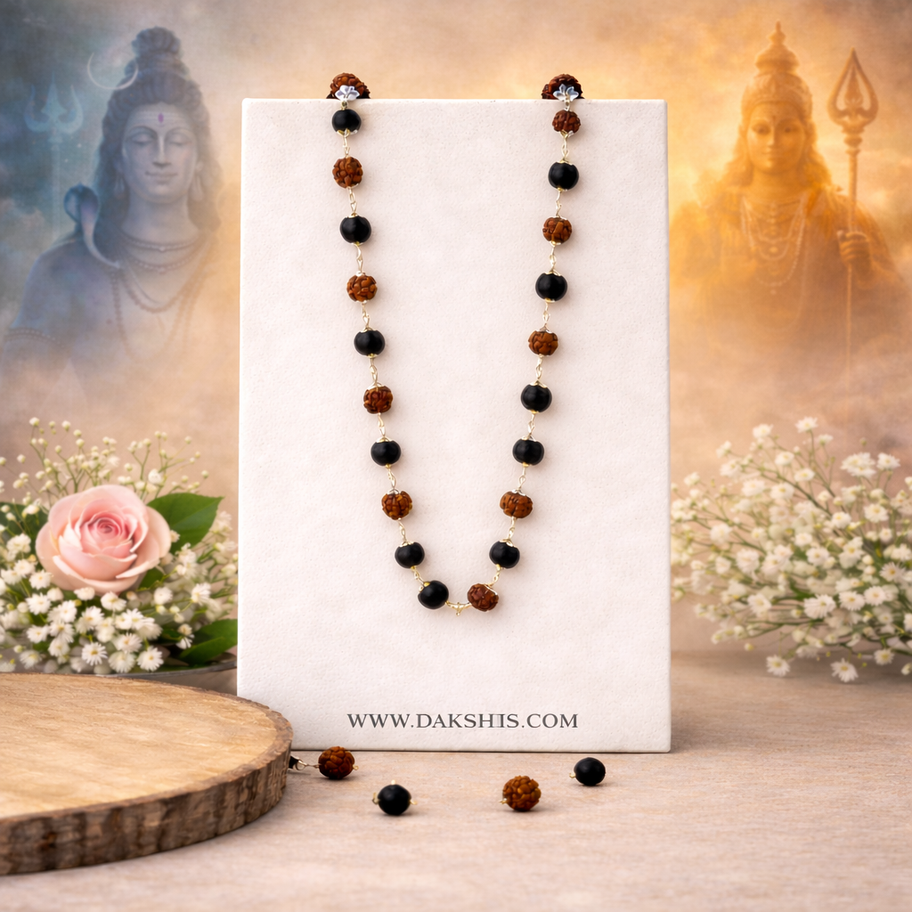 Silver Plated Rudraksha Karungali Mala ( Free Trishool Locket )
