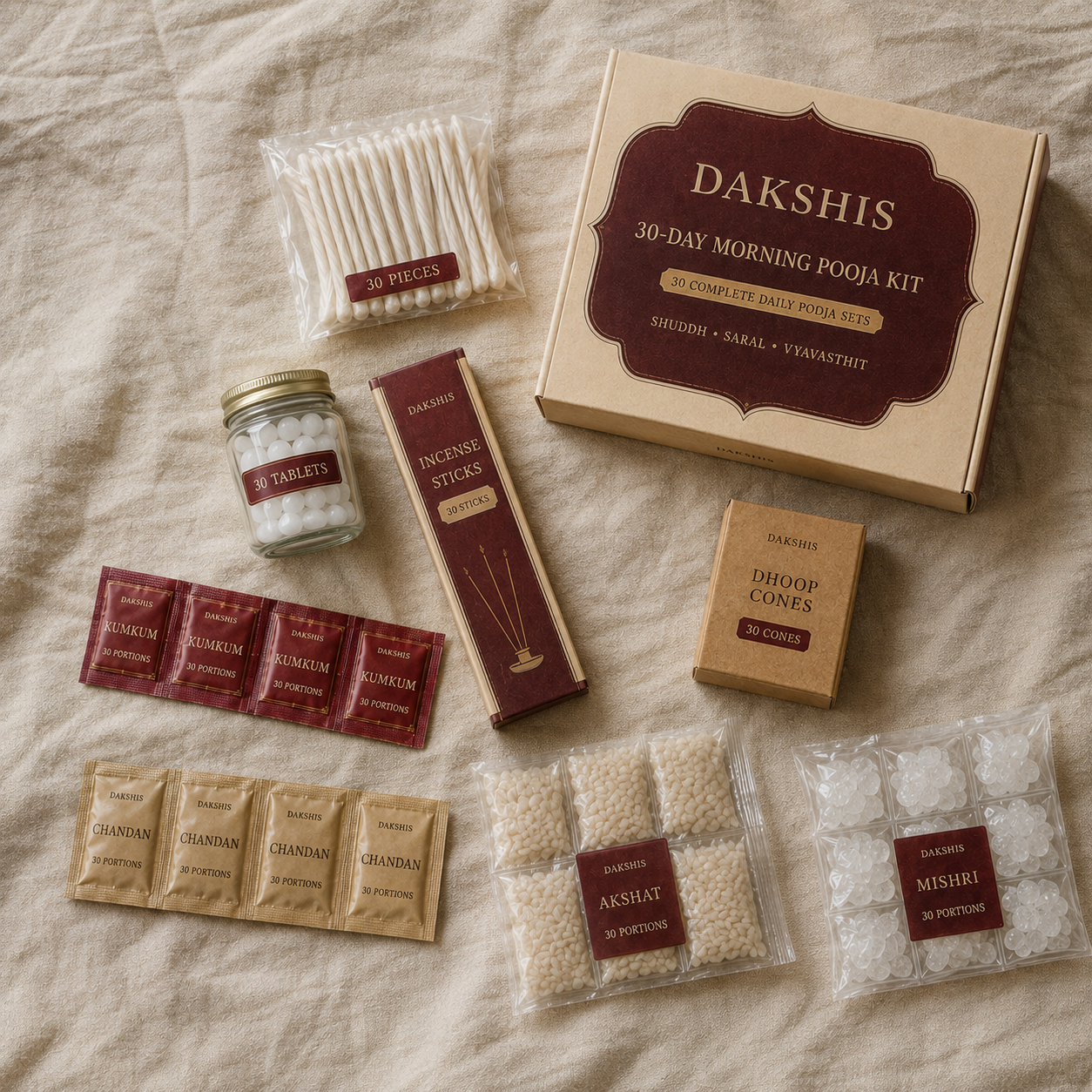 Dakshis 30-Day Complete Morning Pooja Kit - Everything You Need in One Box