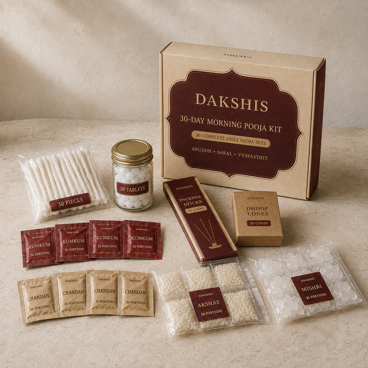 Dakshis 30-Day Complete Morning Pooja Kit - Everything You Need in One Box