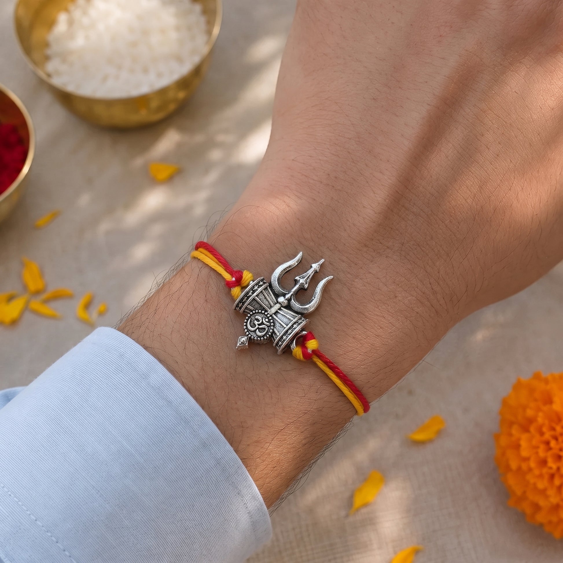 Mahadev Trishool Rakhi - Silver Plated