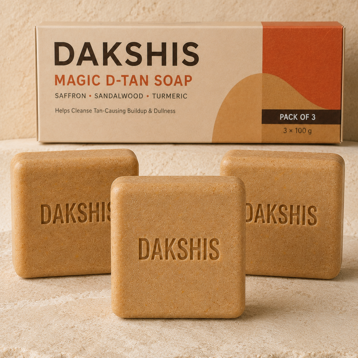 Dakshis D-Tan Soap – Saffron, Sandalwood & Turmeric | Pack of 3